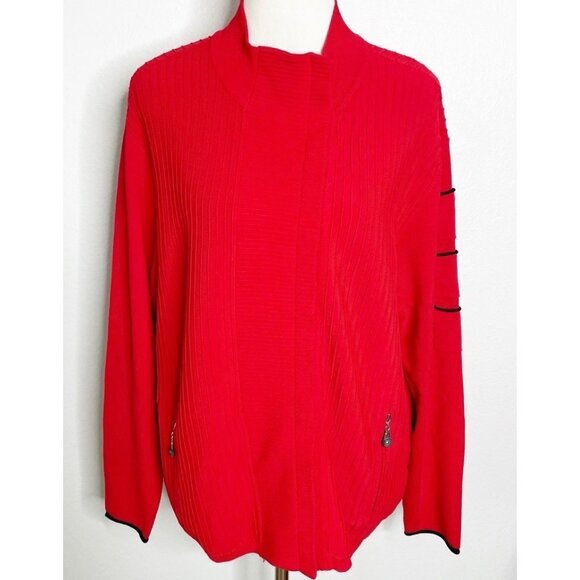 Jamie Sadock Red Ribbed Knit‎ Cardigan Sweater Active Golf Tennis Large - Picture 1 of 5
